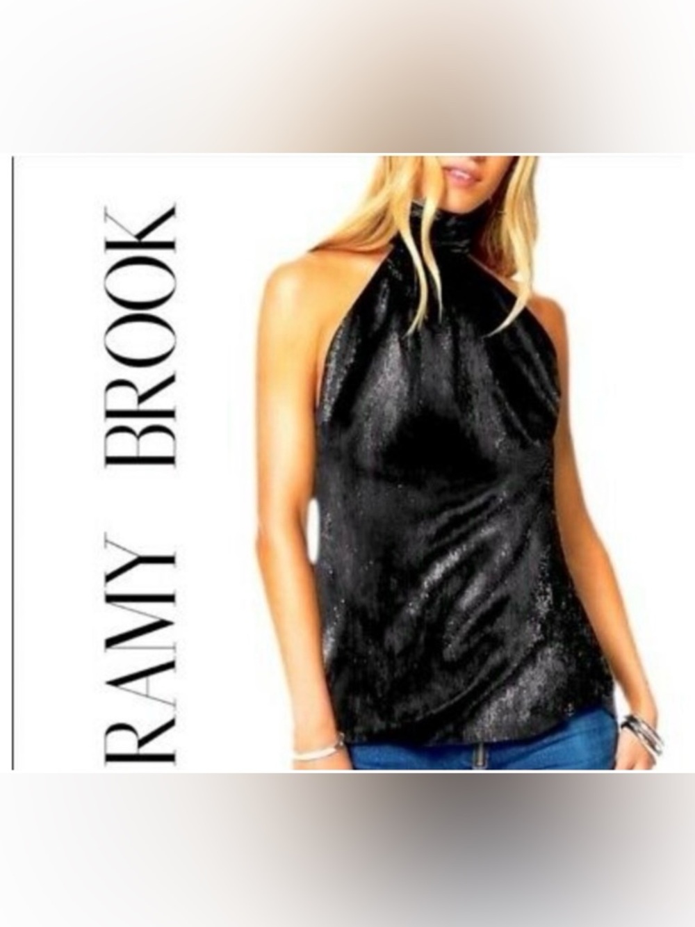 Ramy Brook Black Velvet Halter Top Blouse